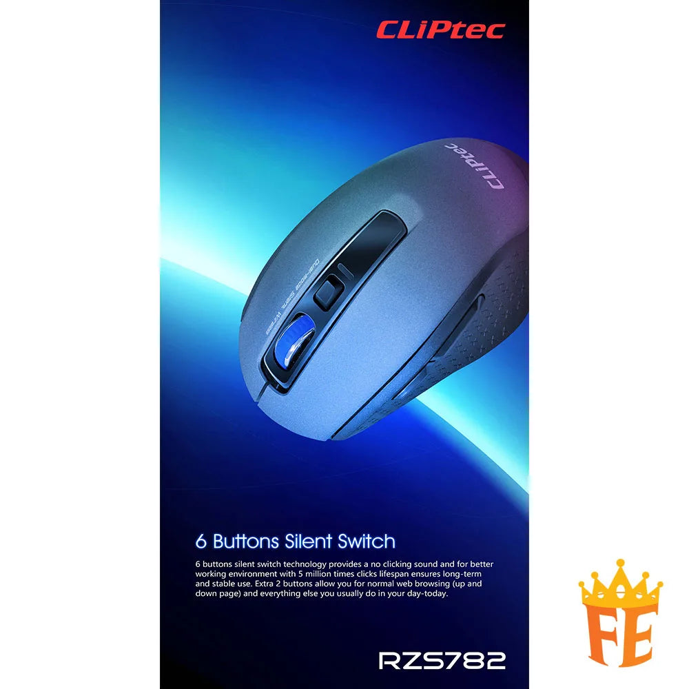 CLiPtec 1600dpi Dual Mode Silent Wireless Mouse (Dual Link-Xilent) Grey RZS-782