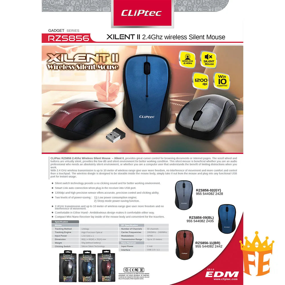 CLiPtec 1200 dpi 2.4GHZ Wireless Optical Mouse - Xilent II RZS-856