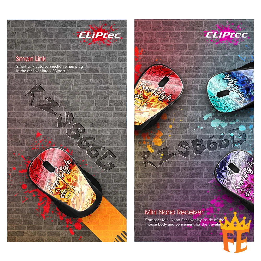 CLiPtec 1200 dpi 2.4Ghz Wireless Silent Mouse - Xilent Graffiti RZS-866G