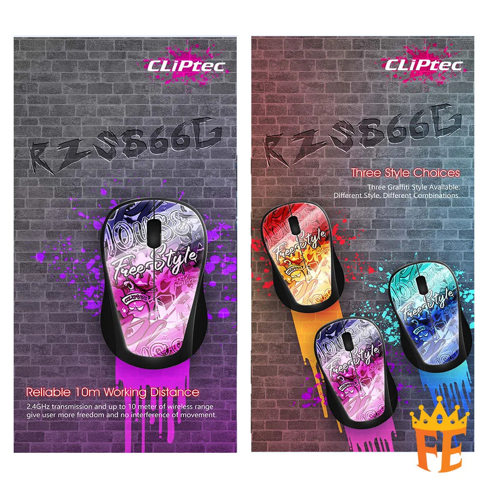 CLiPtec 1200 dpi 2.4Ghz Wireless Silent Mouse - Xilent Graffiti RZS-866G