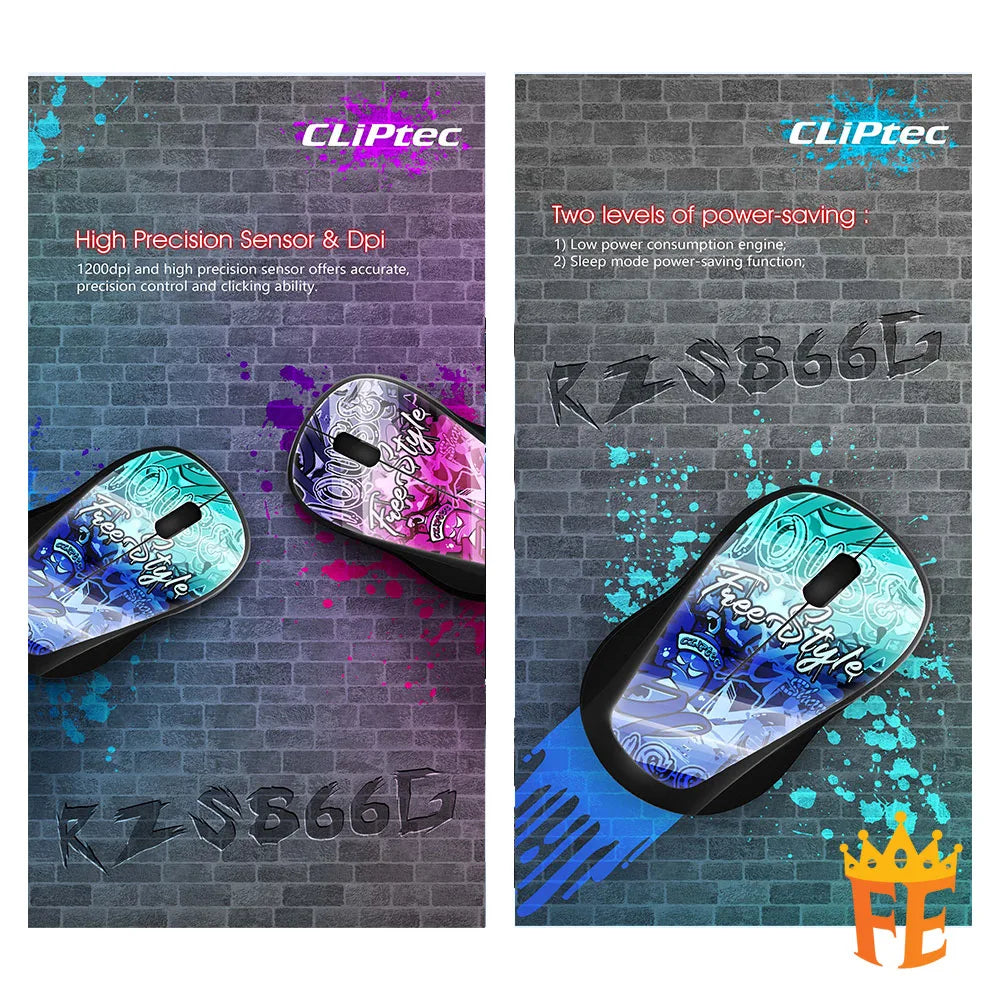 CLiPtec 1200 dpi 2.4Ghz Wireless Silent Mouse - Xilent Graffiti RZS-866G