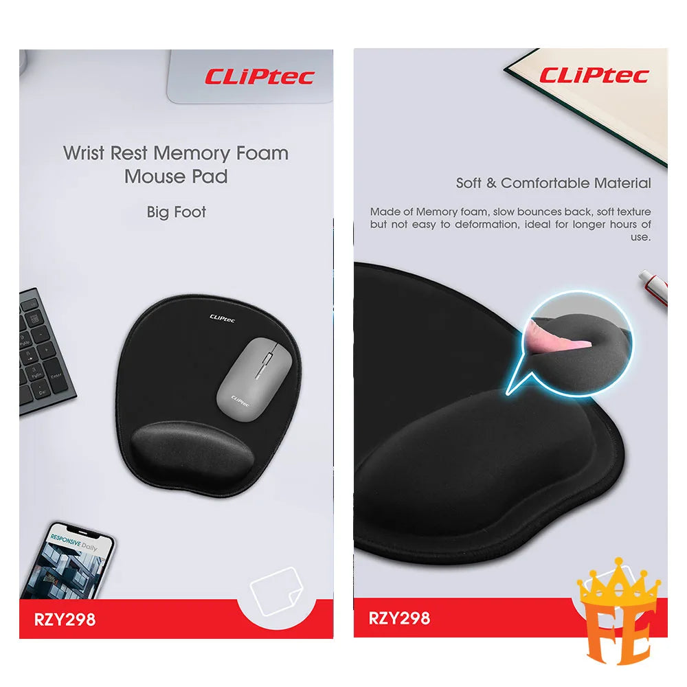 CLiPtec Wrist Rest Memory Foam Mouse Pad (Bigfoot) Black RZY-298