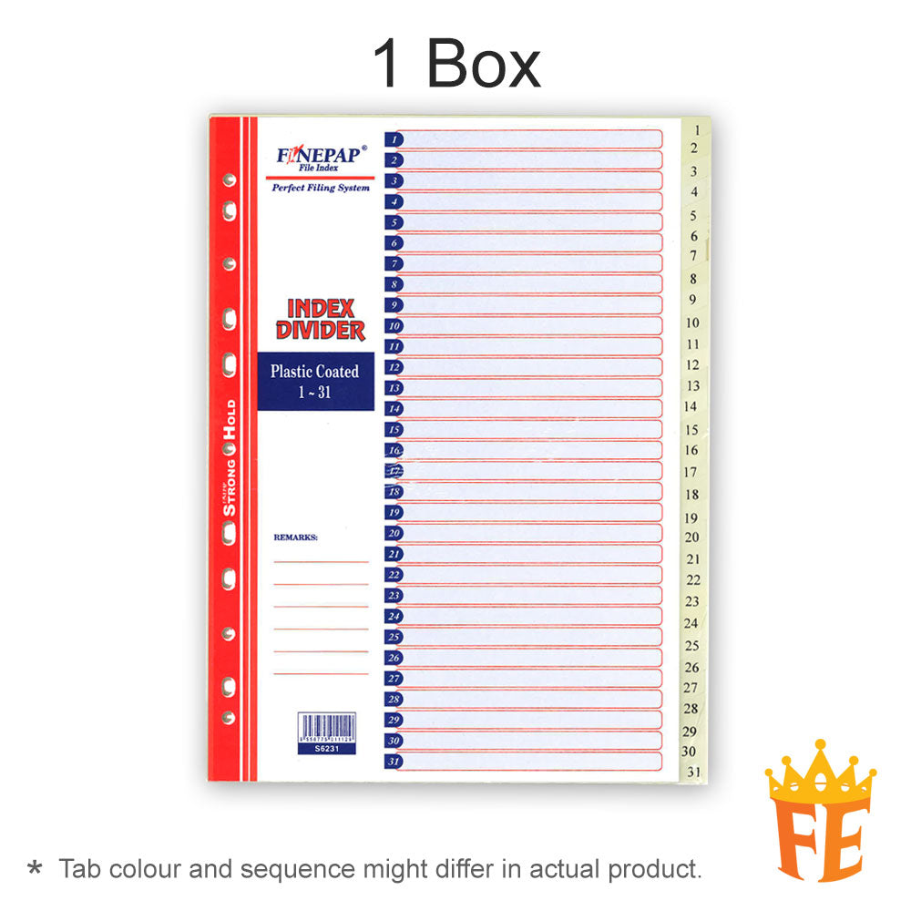 Finepap Plastic Coated Index Divider Jan-Dec / A-Z / 1-12 / 1-31 / 5 Tabs / 10 Tabs / 12 Tabs