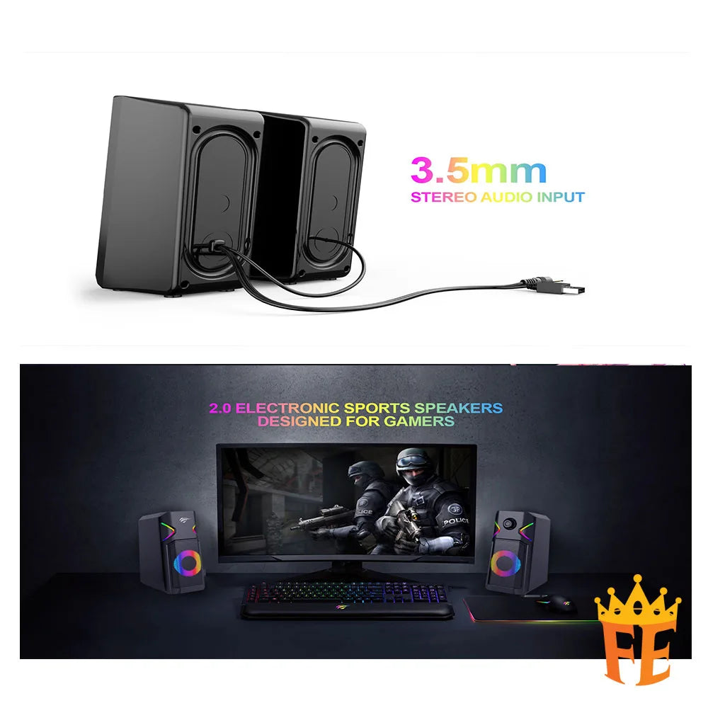 Gamenote RGB Light Stereo Speaker (3.5mm Audio Input + USB Power) Black SK201