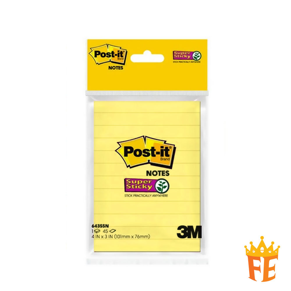 3M Post-It Super Sticky Lined Notes 6433ss 4" X 3" (90S)