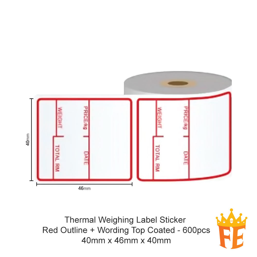 Sono-Roll Thermal Weighing Label Sticker Roll Type 40mm x 46mm x 40mm Top Coated 600 Pcs Per Roll 1 Pack Of 10 Rolls