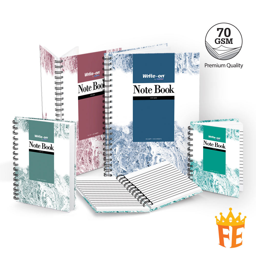 Write-on Wire-O Hard Cover Note Book 70gsm 100 Sheets A6 / A5 / A4