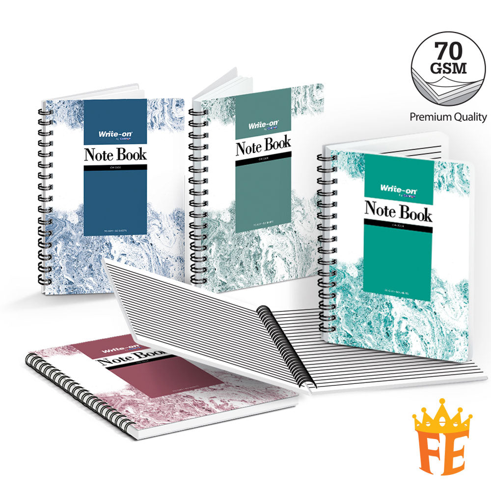 Write-on Wire-O Note Book 70gsm 50 Sheets Shorthand / A7 / A6 / A5 / A4