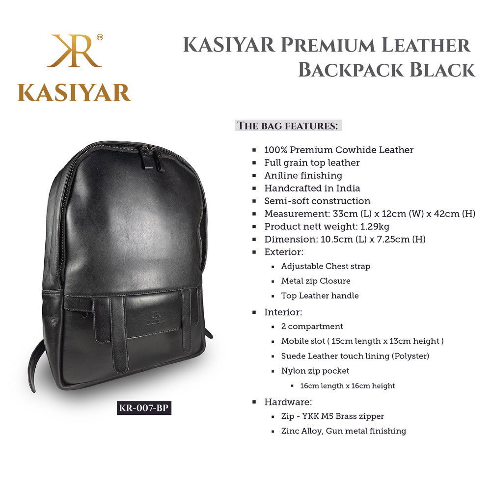 KASIYAR Premium Leather Backpack Black KR-007