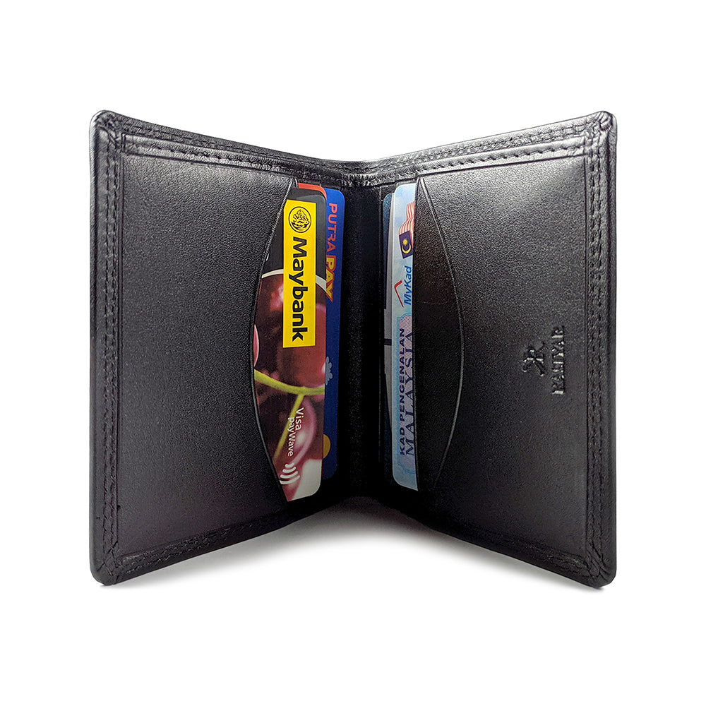 KASIYAR Premium Leather Card Case Bi Fold Black KR-010