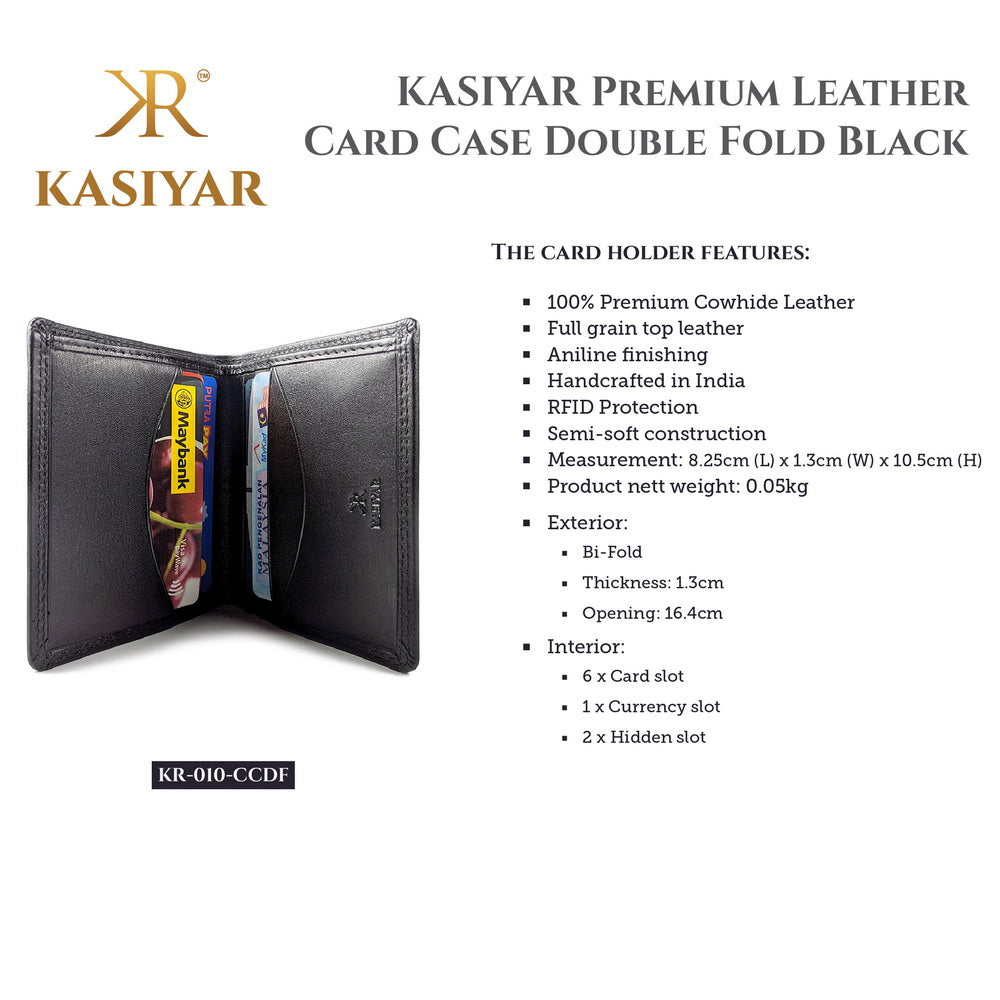 KASIYAR Premium Leather Card Case Bi Fold Black KR-010