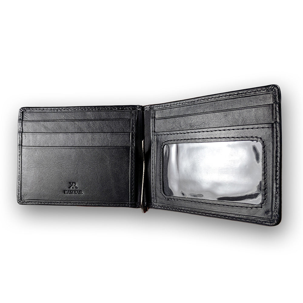 KASIYAR Premium Leather Clipper Wallet Black KR-012