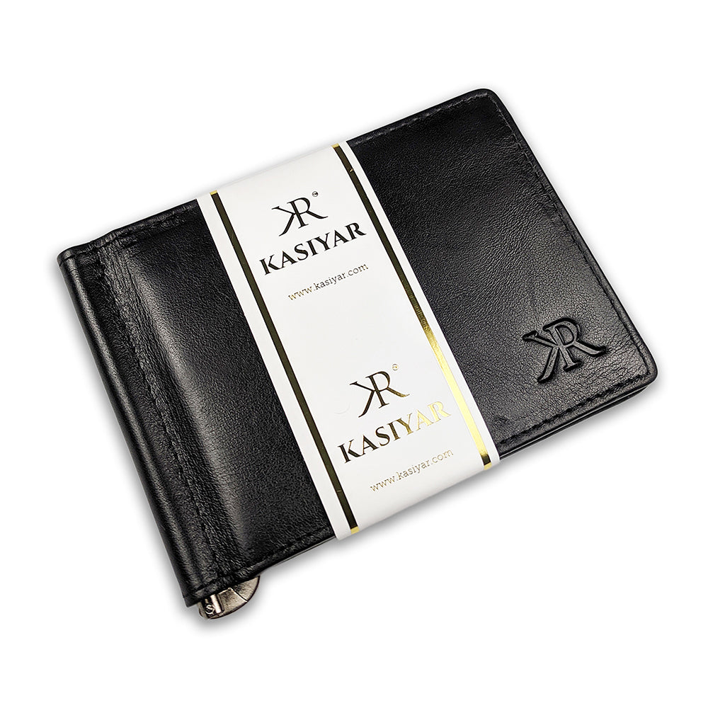 KASIYAR Premium Leather Clipper Wallet Black KR-012