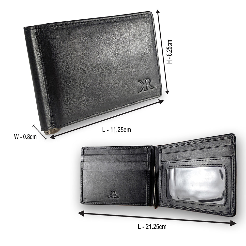 KASIYAR Premium Leather Clipper Wallet Black KR-012