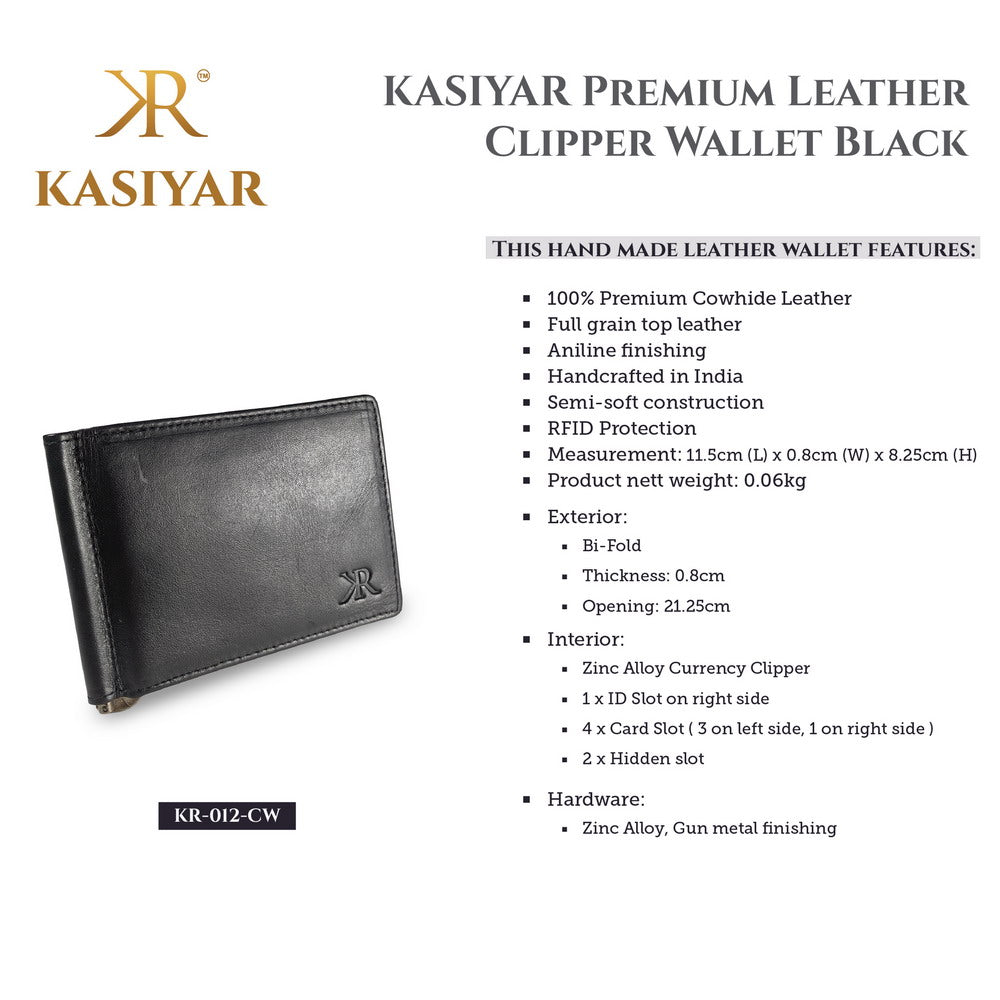 KASIYAR Premium Leather Clipper Wallet Black KR-012