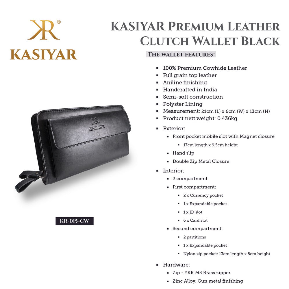 KASIYAR Premium Leather Clutch Wallet Black KR-015