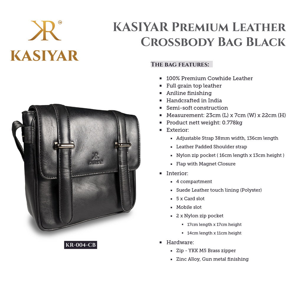 KASIYAR Premium Leather Crossbody Bag Black KR-004