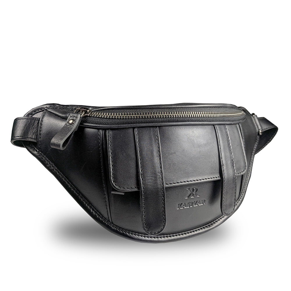 KASIYAR Premium Leather Boomer / Waist Bag Black KR-006